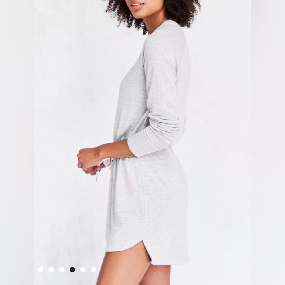 Silence + Noise Soft Grey Sweatshirt Casual Mini Dress Long Sleeve Tie Waist